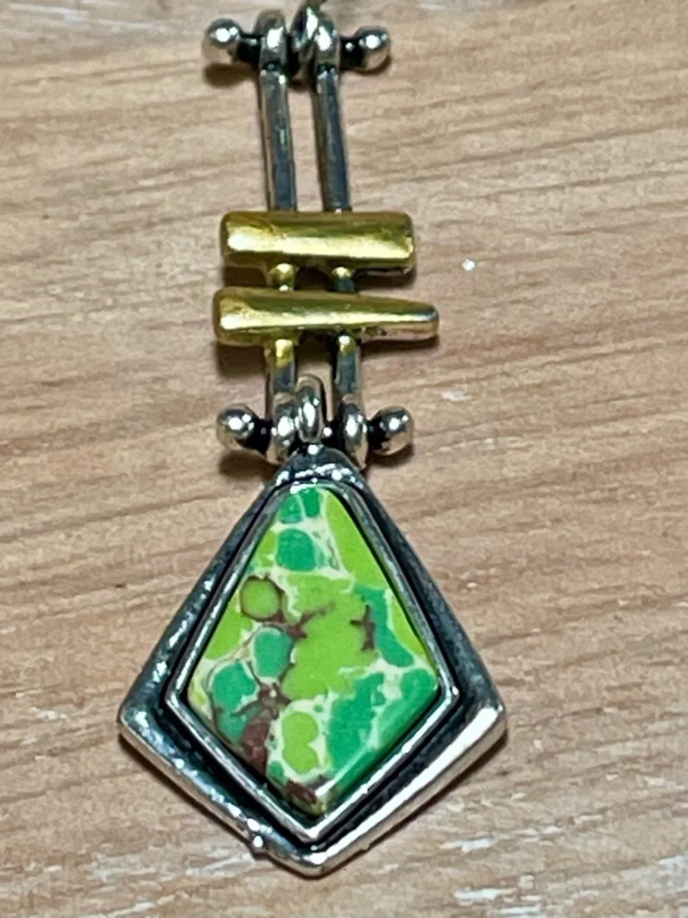 Green Stone Drop Earrings - Mixed Metal Dangle